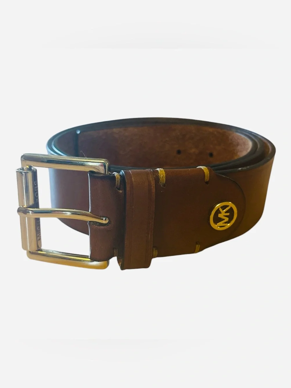 Michael Kors Women’s Brown Leather Belt with Gold MK Logo